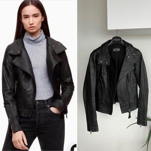 Mackage Kenya Black Leather Moto Western by Aritzia Luxury Jacket  XXS
